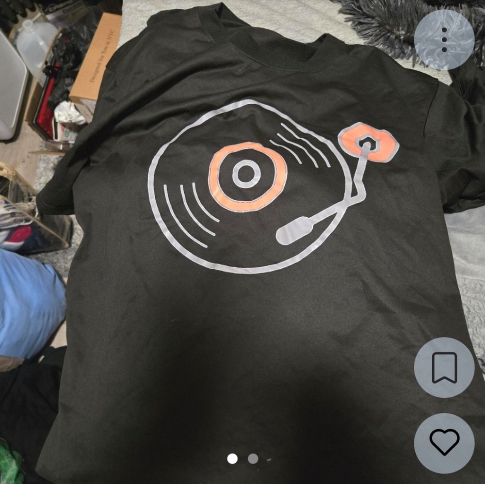 Black Graphic T-Shirt with Vinyl Turntable Print